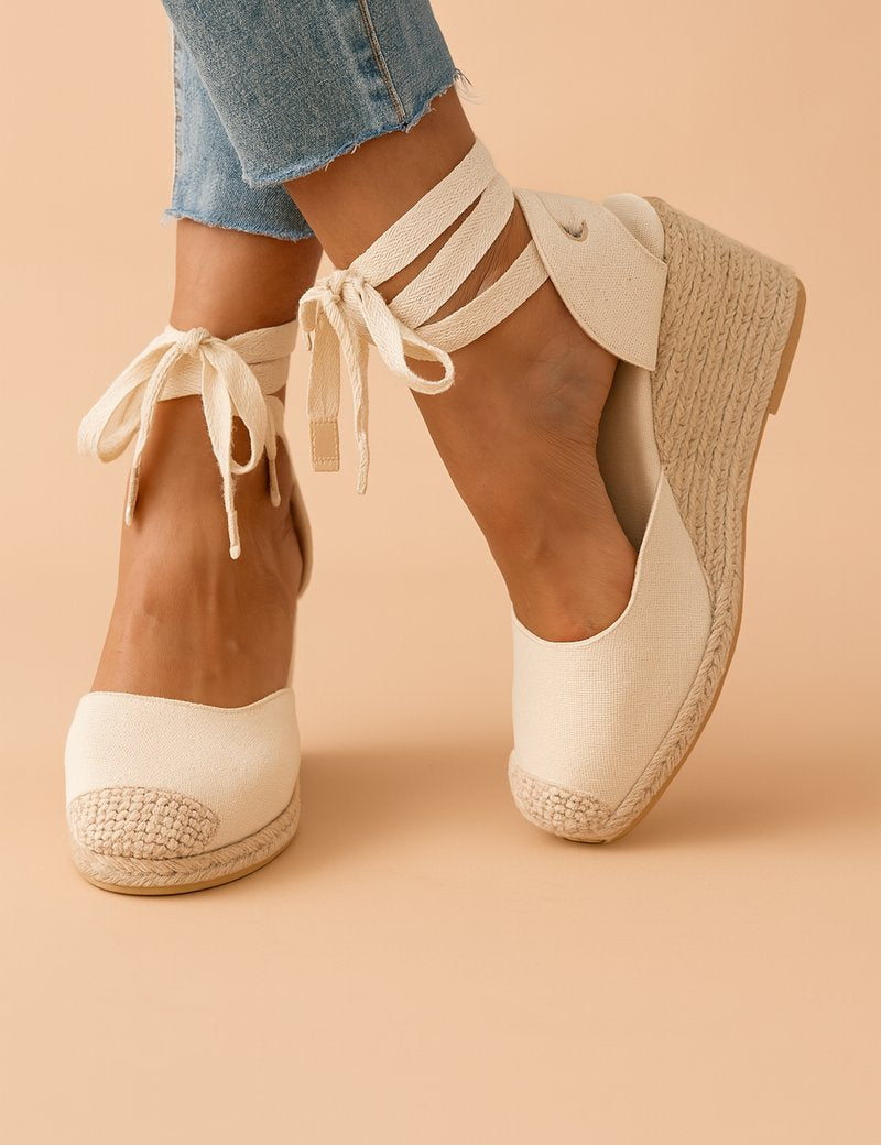 Victoria | Women's Espadrille Wedge Comfort Sandals Ankle-Tie Canvas Closed Toe 0