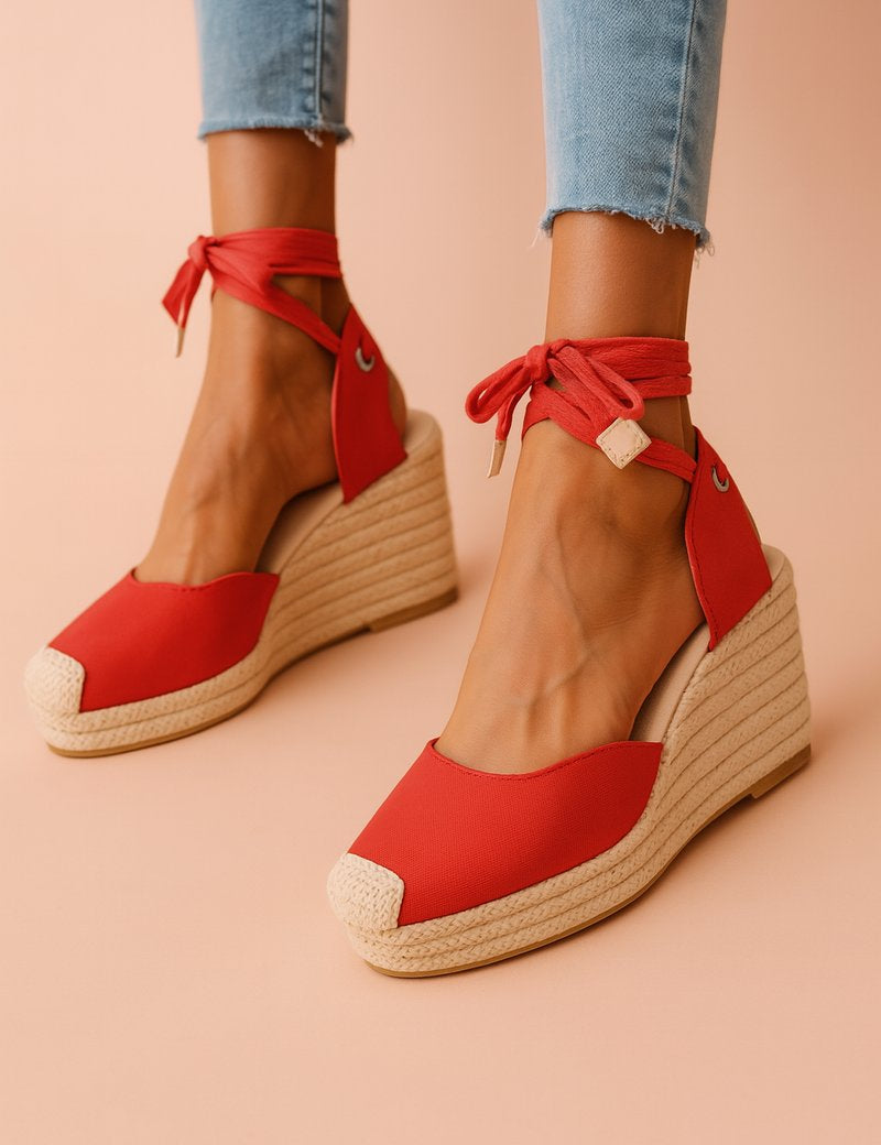 Victoria | Women's Espadrille Wedge Comfort Sandals Ankle-Tie Canvas Closed Toe 1