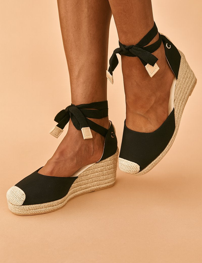 Victoria | Women's Espadrille Wedge Comfort Sandals Ankle-Tie Canvas Closed Toe 2