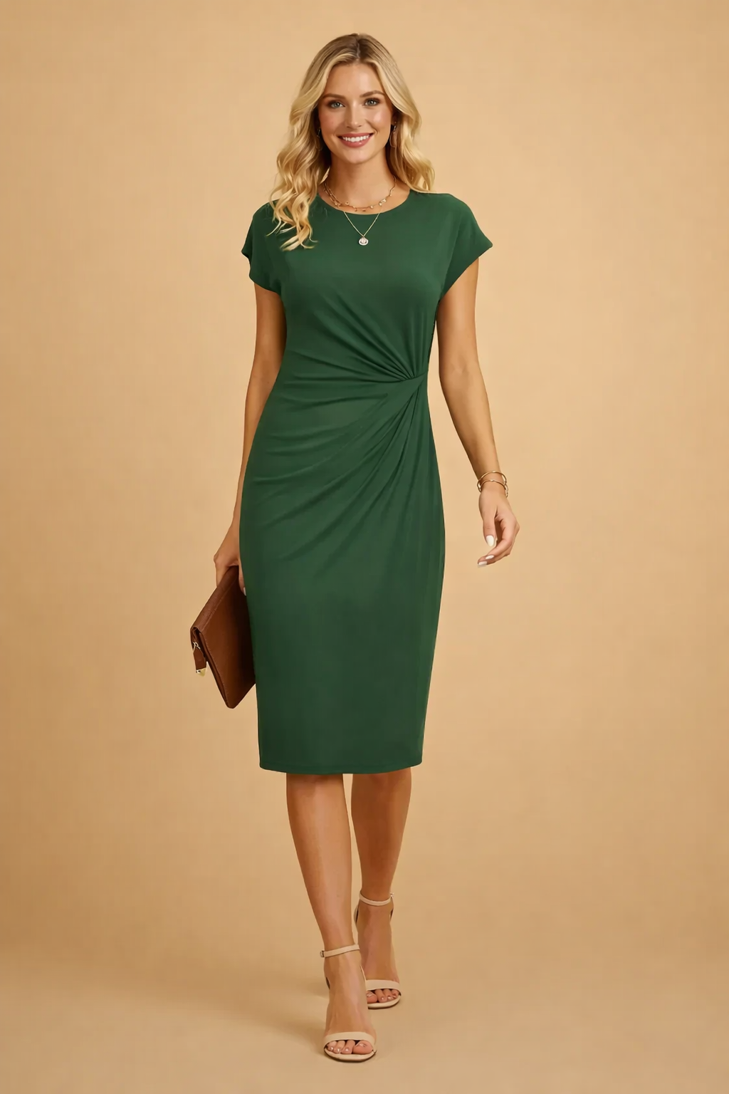 Wedding Guest Dresses - Elegant Black Midi Dress with Front Knot Detail for Women - Formal Dresses for Any Occasion 4