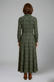 Women’s Button Front Maxi Dress with Long Sleeves and Plaid Pattern 3