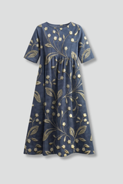 Women’s Floral Midi Dress with Round Neck and Flared Skirt 1