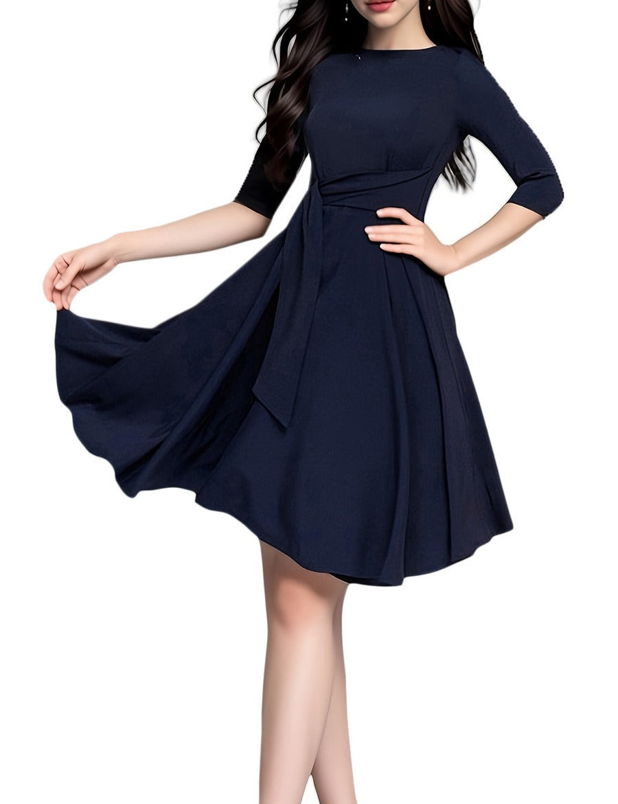 Women's Formal Dress, Elegant Midi Dress with Bow Detail, Slim Fit Evening and Work Dress 0