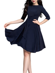 Women's Formal Dress, Elegant Midi Dress with Bow Detail, Slim Fit Evening and Work Dress 0