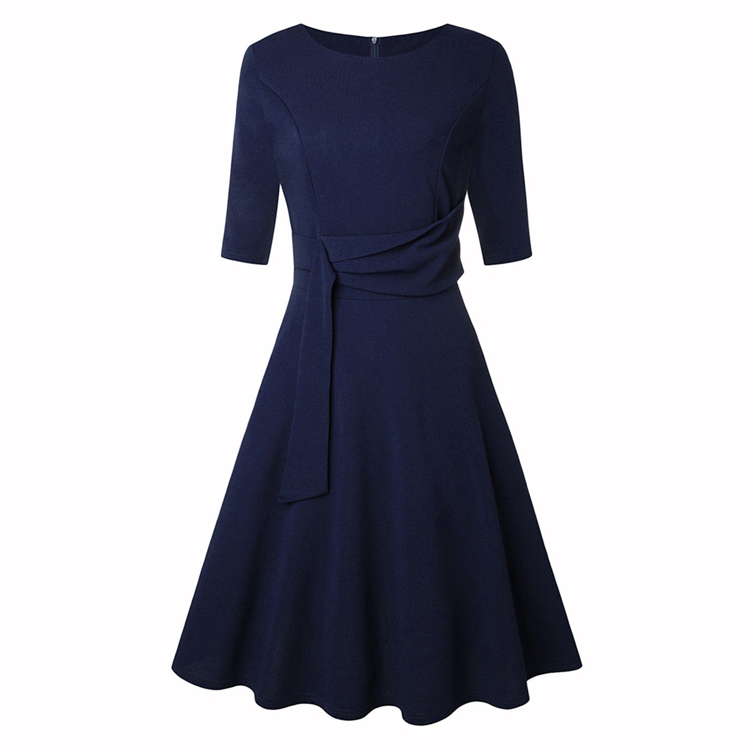 Women's Formal Dress, Elegant Midi Dress with Bow Detail, Slim Fit Evening and Work Dress 2
