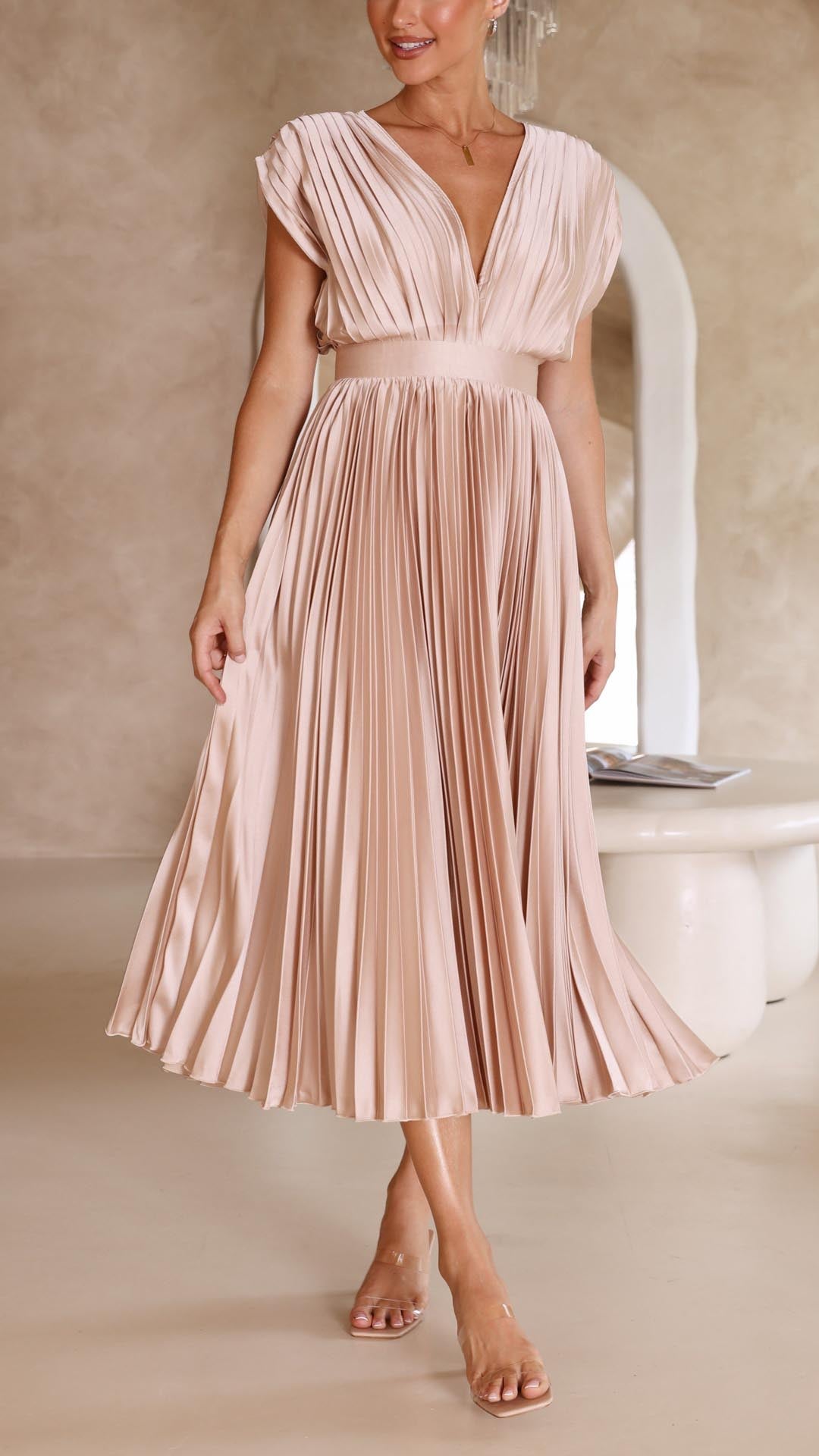 Women's Formal Maxi Dress - Elegant Pleated Summer Dress for Weddings & Special Events 6