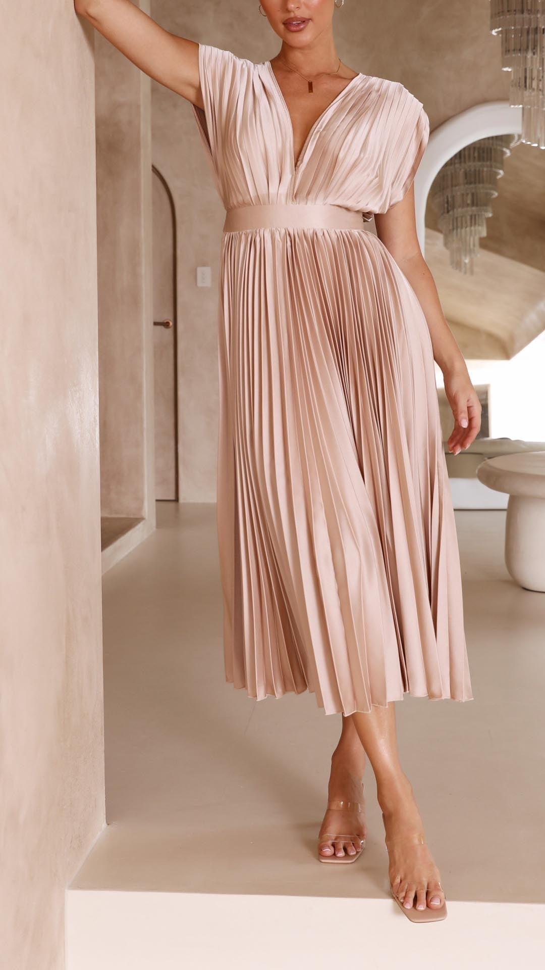 Women's Formal Maxi Dress - Elegant Pleated Summer Dress for Weddings & Special Events 8