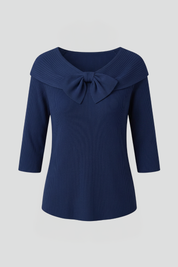 Women’s Long Sleeve Knitted Top with Bow Neckline Detail 1