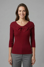 Women’s Long Sleeve Knitted Top with Bow Neckline Detail 7