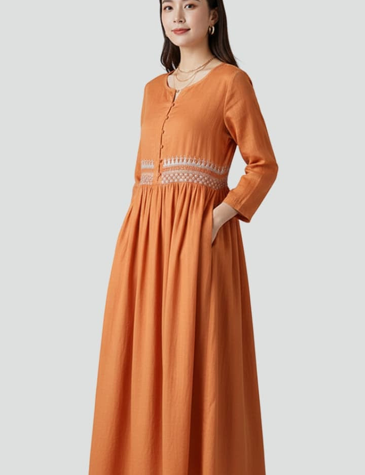 Women's Maxi Dress - Boho Embroidered Summer Dress with Relaxed Fit and Flowing Hem for Effortless Style 2