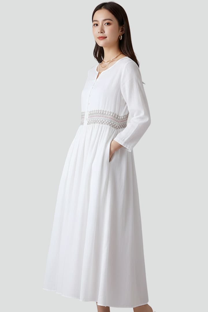 Women's Maxi Dress - Boho Embroidered Summer Dress with Relaxed Fit and Flowing Hem for Effortless Style 4