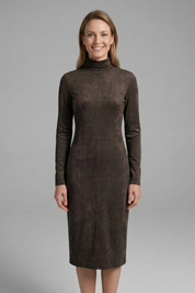 Women’s Midi Dress with High Neck and Long Sleeves Elegant Fit 0