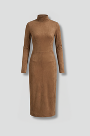 Women’s Midi Dress with High Neck and Long Sleeves Elegant Fit 1