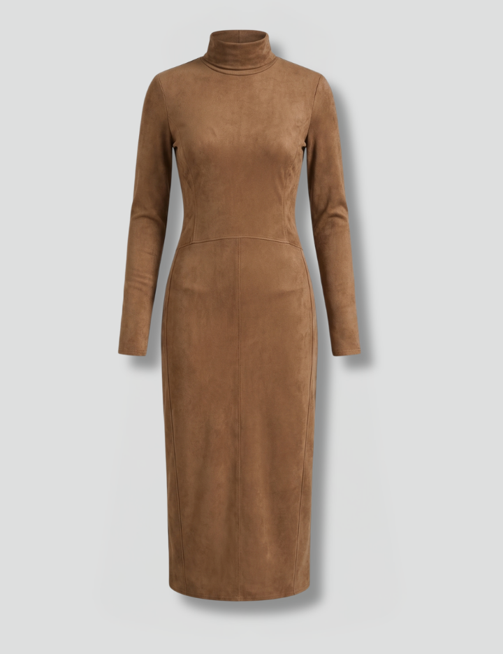 Women’s Midi Dress with High Neck and Long Sleeves Elegant Fit 1