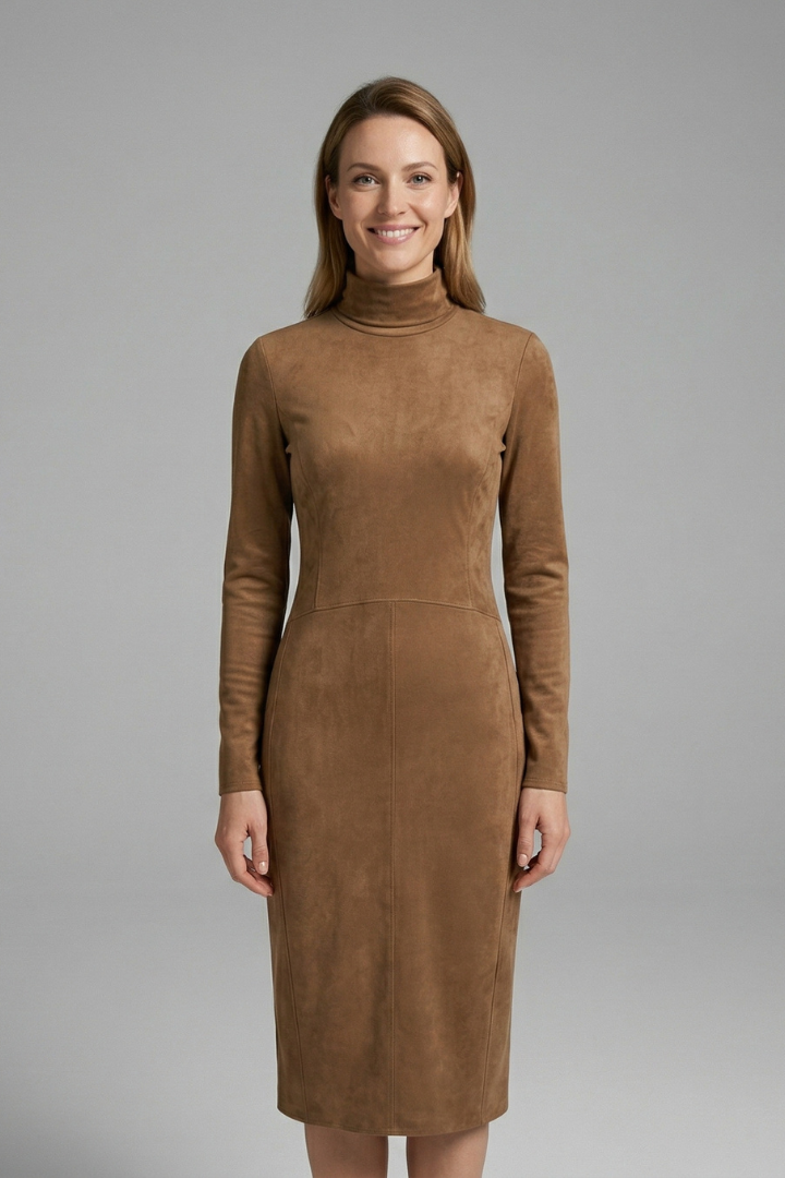 Women’s Midi Dress with High Neck and Long Sleeves Elegant Fit 2