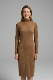 Women’s Midi Dress with High Neck and Long Sleeves Elegant Fit 2