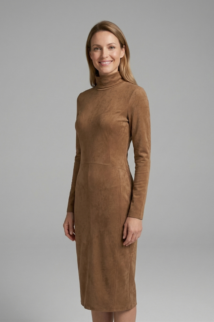Women’s Midi Dress with High Neck and Long Sleeves Elegant Fit 3