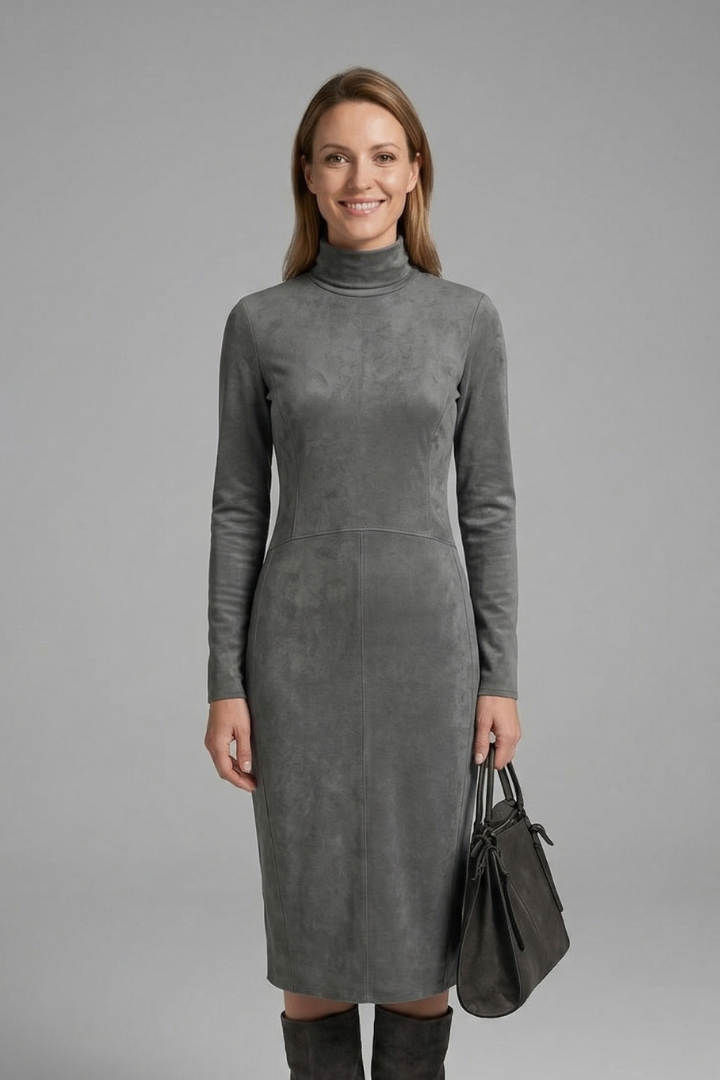 Women’s Midi Dress with High Neck and Long Sleeves Elegant Fit 6