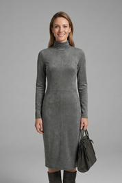 Women’s Midi Dress with High Neck and Long Sleeves Elegant Fit 6