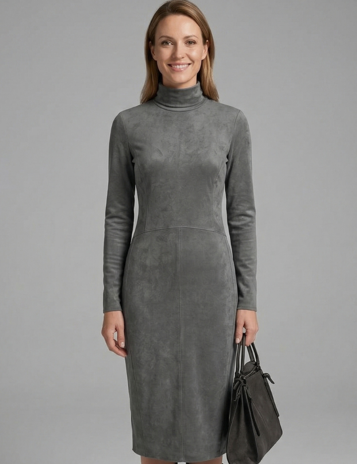Women’s Midi Dress with High Neck and Long Sleeves Elegant Fit 6