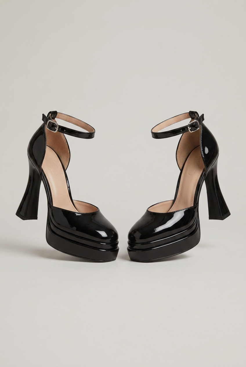 Women's Orthopedic Patent Platform Pumps with Arch Support and Adjustable Ankle Strap 1