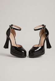 Women's Orthopedic Patent Platform Pumps with Arch Support and Adjustable Ankle Strap 1