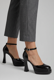 Women's Orthopedic Patent Platform Pumps with Arch Support and Adjustable Ankle Strap 3