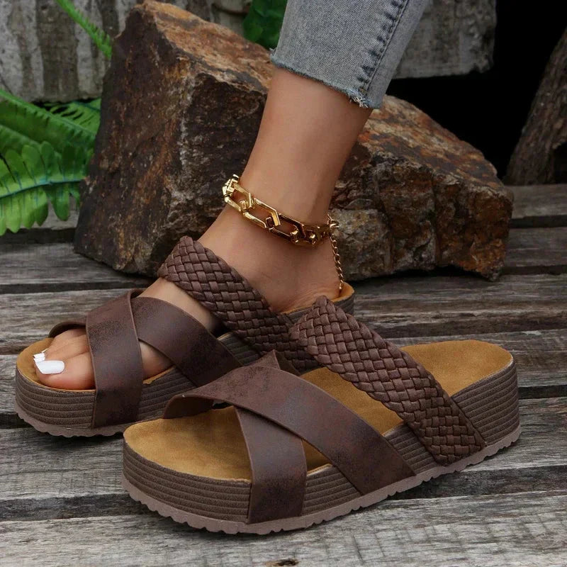 Women's Orthopedic Platform Sandals with Arch Support and Cross Straps 1