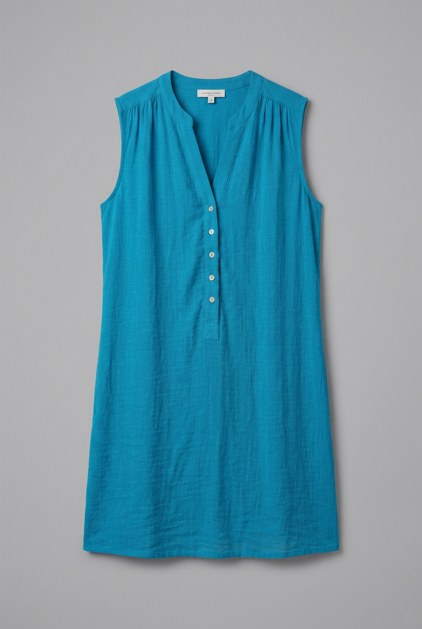 Women’s Sleeveless V-Neck Beach Dress with Button Placket Above Knee 1