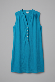 Women’s Sleeveless V-Neck Beach Dress with Button Placket Above Knee 1