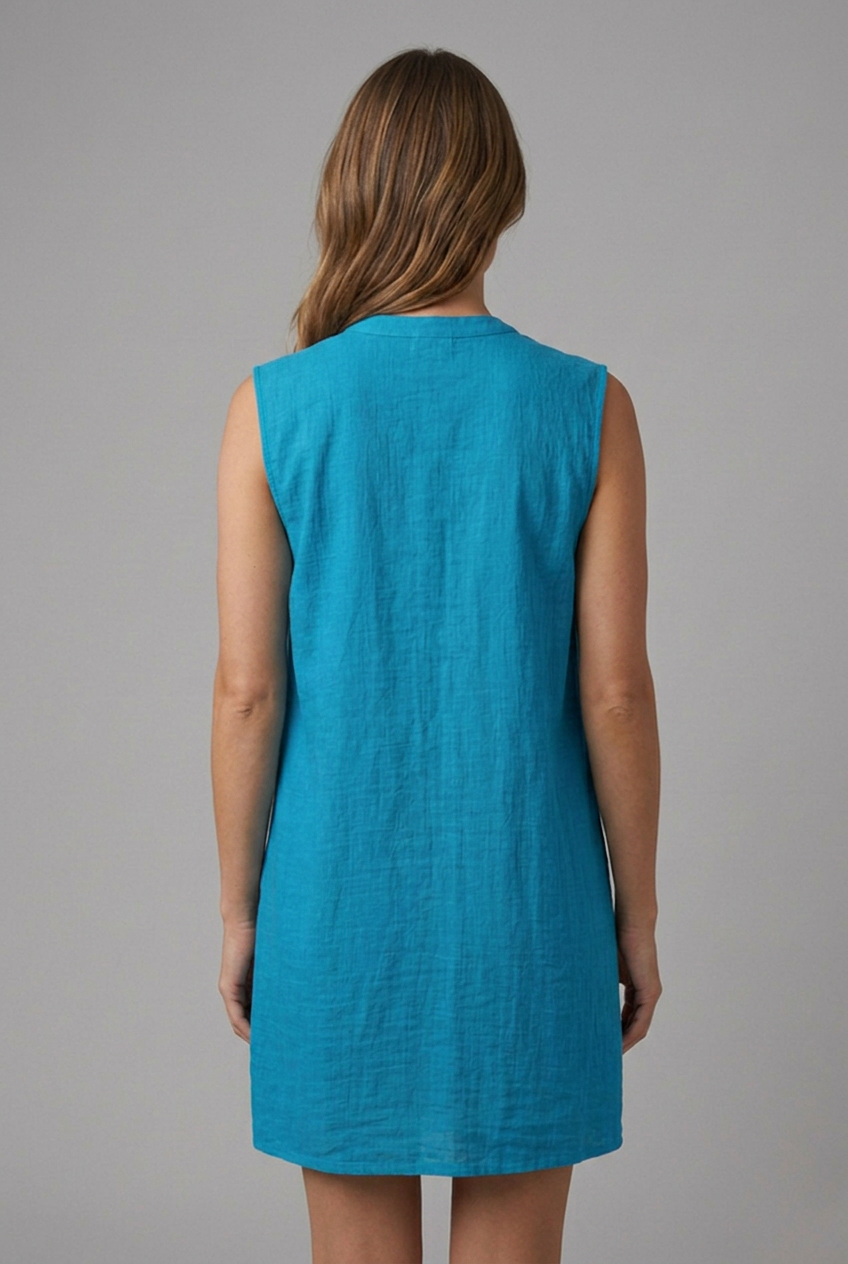 Women’s Sleeveless V-Neck Beach Dress with Button Placket Above Knee 5