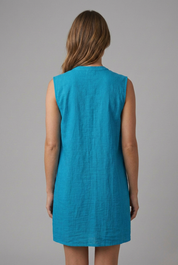 Women’s Sleeveless V-Neck Beach Dress with Button Placket Above Knee 5