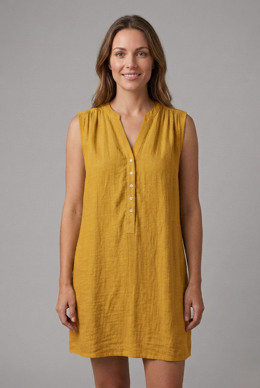 Women’s Sleeveless V-Neck Beach Dress with Button Placket Above Knee 7
