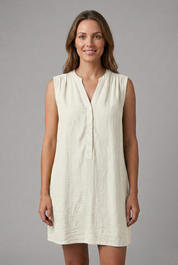 Women’s Sleeveless V-Neck Beach Dress with Button Placket Above Knee 8