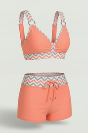 Women’s Striped V-Neck Bikini Set with Adjustable Drawstring Shorts 1