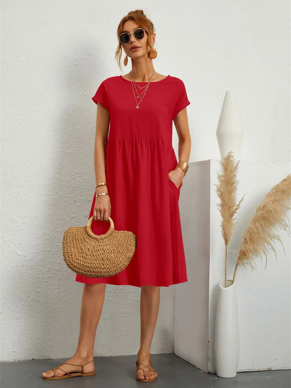 Women's Summer Dress with Pockets - Casual Lightweight White Maxi Dress for Effortless Style 0