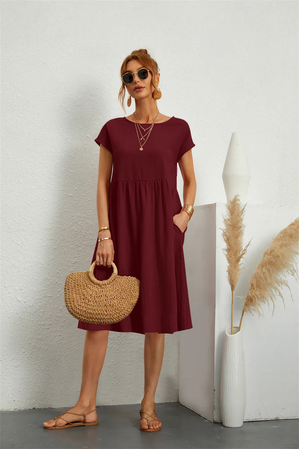 Women's Summer Dress with Pockets - Casual Lightweight White Maxi Dress for Effortless Style 9