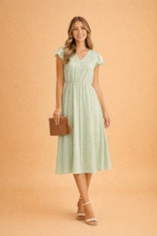 Women's Summer Midi Dress with Ruffle Sleeves and V-Neck for Chic Warm Weather Style 1