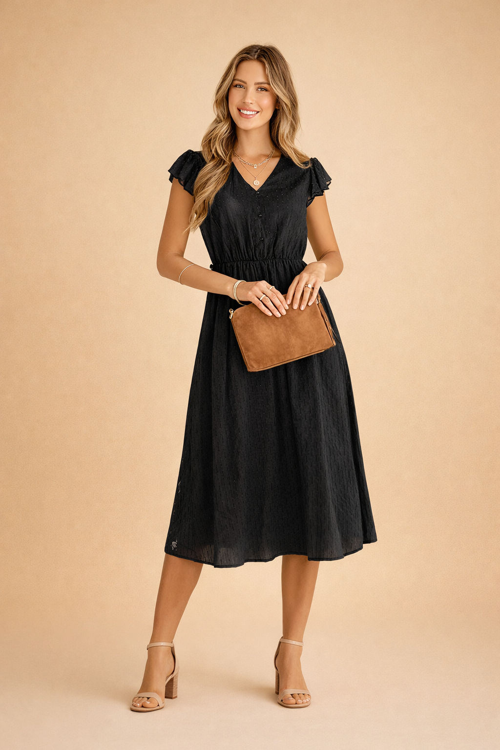 Women's Summer Midi Dress with Ruffle Sleeves and V-Neck for Chic Warm Weather Style 2