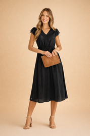 Women's Summer Midi Dress with Ruffle Sleeves and V-Neck for Chic Warm Weather Style 2