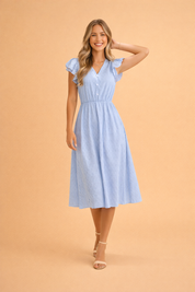 Women's Summer Midi Dress with Ruffle Sleeves and V-Neck for Chic Warm Weather Style 3