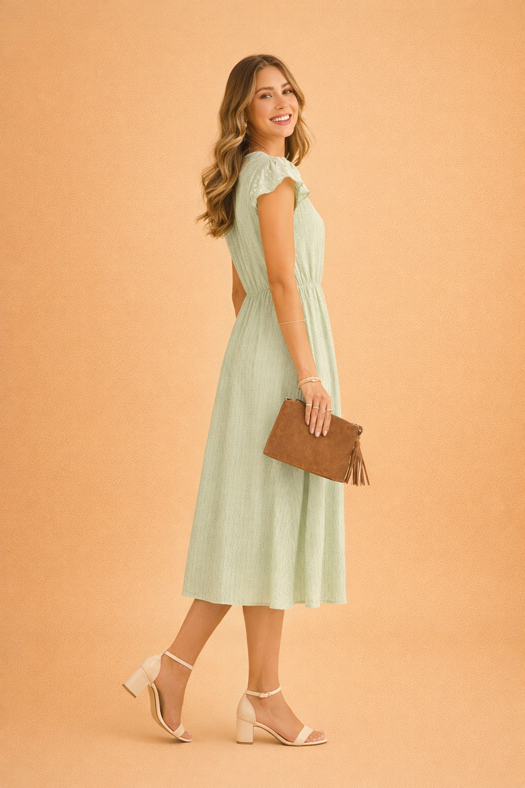 Women's Summer Midi Dress with Ruffle Sleeves and V-Neck for Chic Warm Weather Style 5