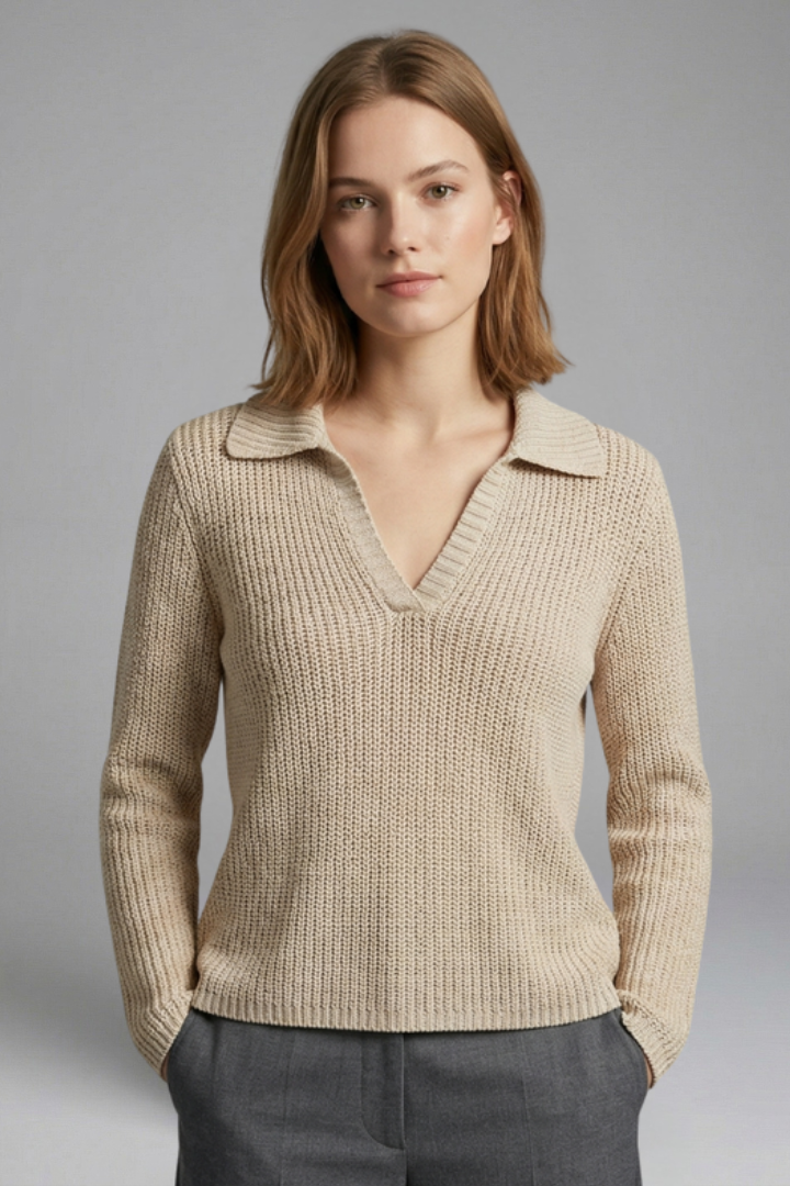 Women's Top - Open Neck Casual Blouse with Three-Quarter Sleeves for Effortless Style 0