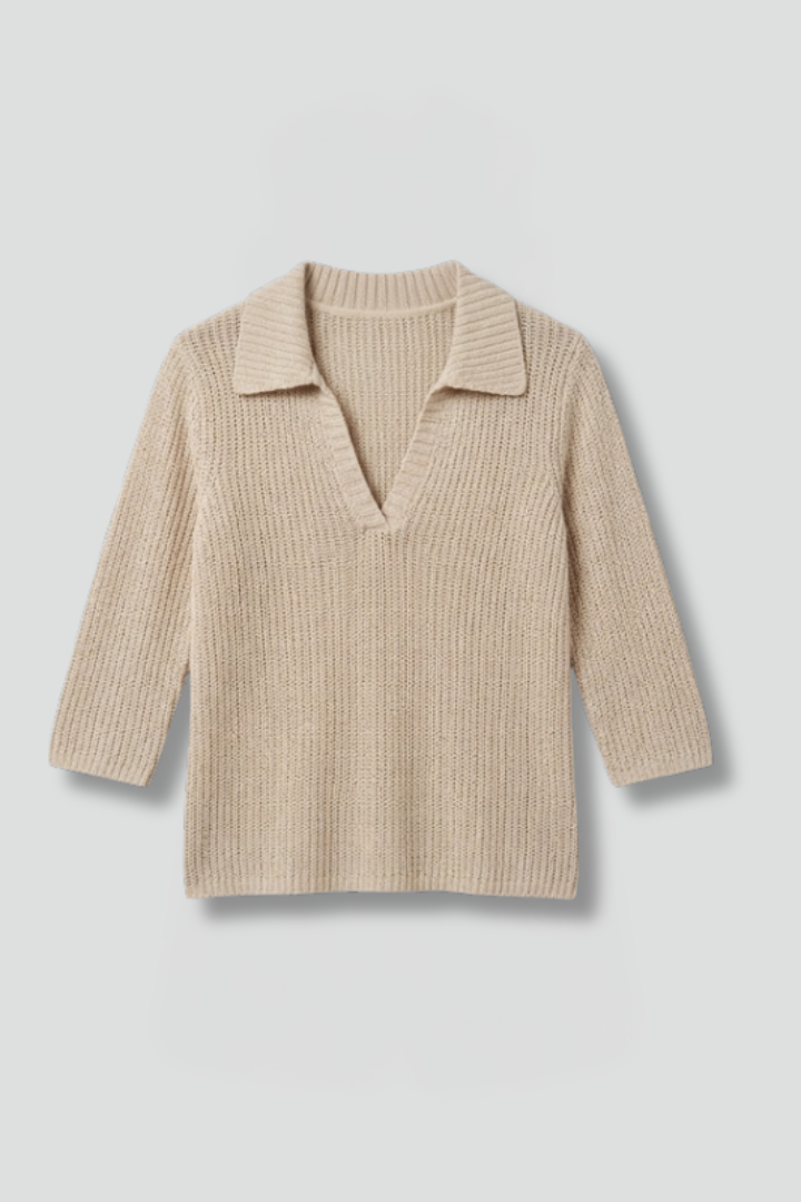 Women's Top - Open Neck Casual Blouse with Three-Quarter Sleeves for Effortless Style 1