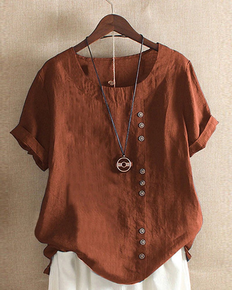 Women's Top - Relaxed Fit Button Front Blouse for Women - Casual Short Sleeve Summer Style 3