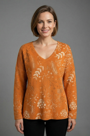 Women's V-Neck Long Sleeve Casual Top, Relaxed Fit with Printed Pattern 0