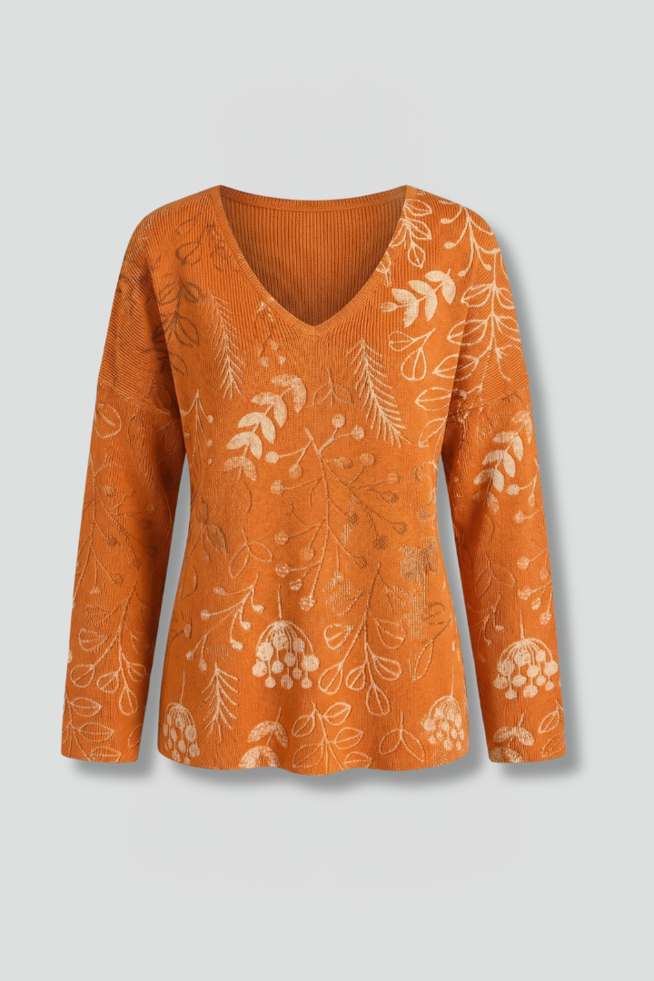 Women's V-Neck Long Sleeve Casual Top, Relaxed Fit with Printed Pattern 1
