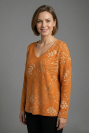 Women's V-Neck Long Sleeve Casual Top, Relaxed Fit with Printed Pattern 2