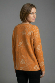 Women's V-Neck Long Sleeve Casual Top, Relaxed Fit with Printed Pattern 3