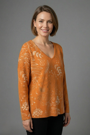 Women's V-Neck Long Sleeve Casual Top, Relaxed Fit with Printed Pattern 4